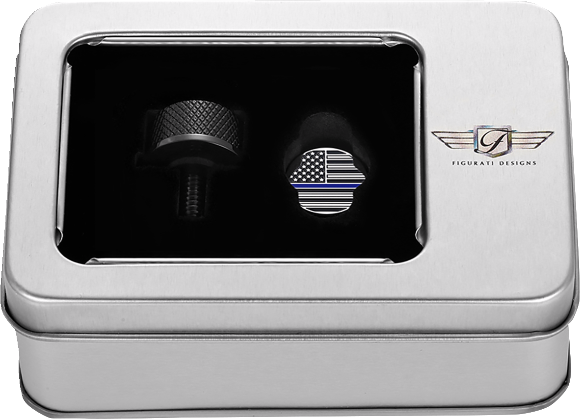 Figurati Blue Line USA Flag Black 1/4"-20 Seat Bolt Knob for 1965-22 Harley