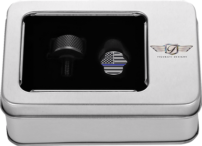 Figurati Blue Line USA Flag Black 1/4"-20 Seat Bolt Knob for 1965-22 Harley