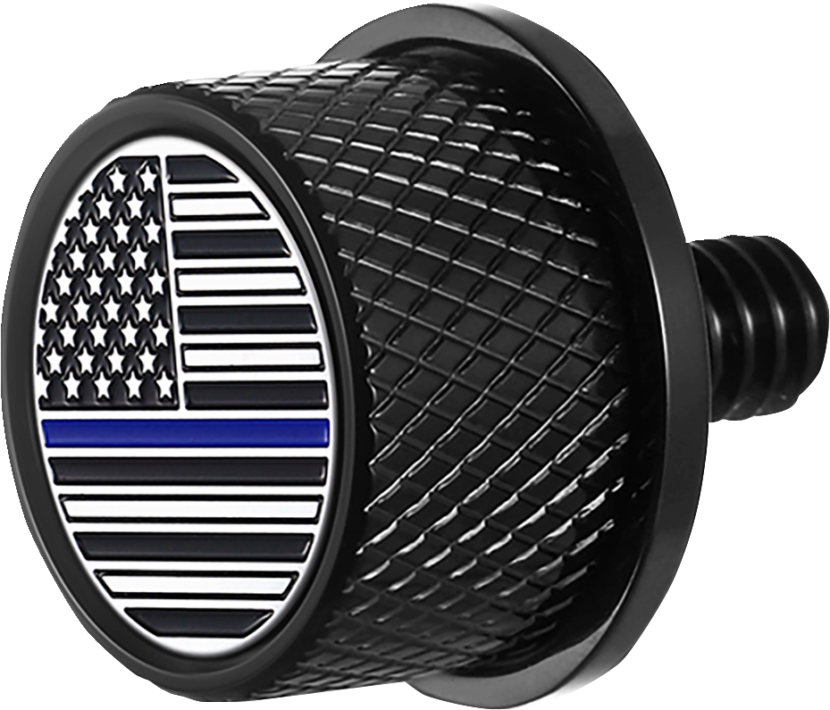 Figurati Blue Line USA Flag Black 1/4"-20 Seat Bolt Knob for 1965-22 Harley