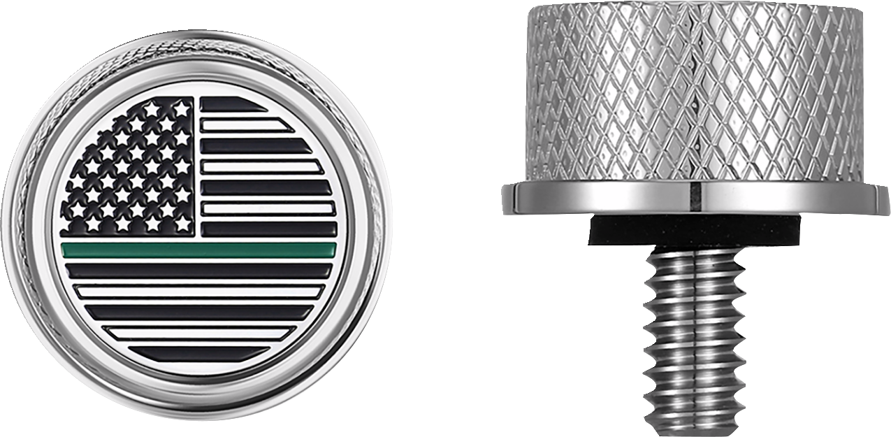 Figurati Green Line USA Flag 1/4"-20 Seat Bolt Knob for 1965-22 Harley Davidson