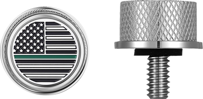 Figurati Green Line USA Flag 1/4"-20 Seat Bolt Knob for 1965-22 Harley Davidson