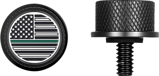 Figurati Green Line USA Flag Black 1/4"-20 Seat Bolt Knob for 1965-2022 Harley