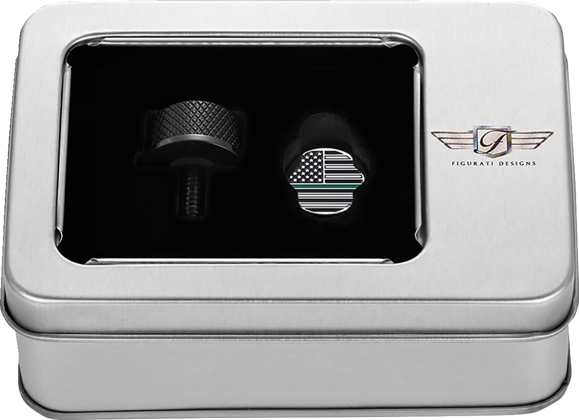 Figurati Green Line USA Flag Black 1/4"-20 Seat Bolt Knob for 1965-2022 Harley