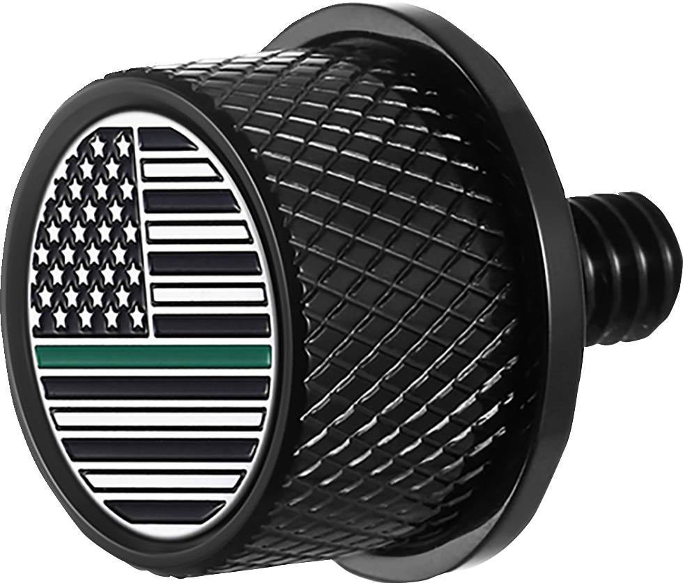 Figurati Green Line USA Flag Black 1/4"-20 Seat Bolt Knob for 1965-2022 Harley