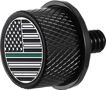 Figurati Green Line USA Flag Black 1/4"-20 Seat Bolt Knob for 1965-2022 Harley