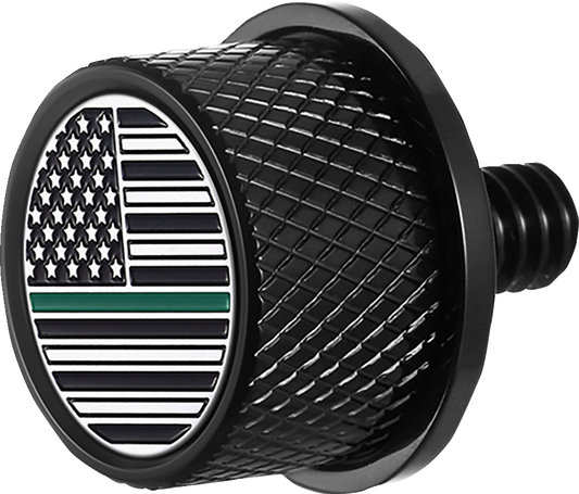 Figurati Green Line USA Flag Black 1/4"-20 Seat Bolt Knob for 1965-2022 Harley