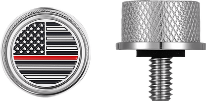 Figurati Red Line USA Flag 1/4"-20 Seat Bolt Knob for 1965-2022 Harley Davidson
