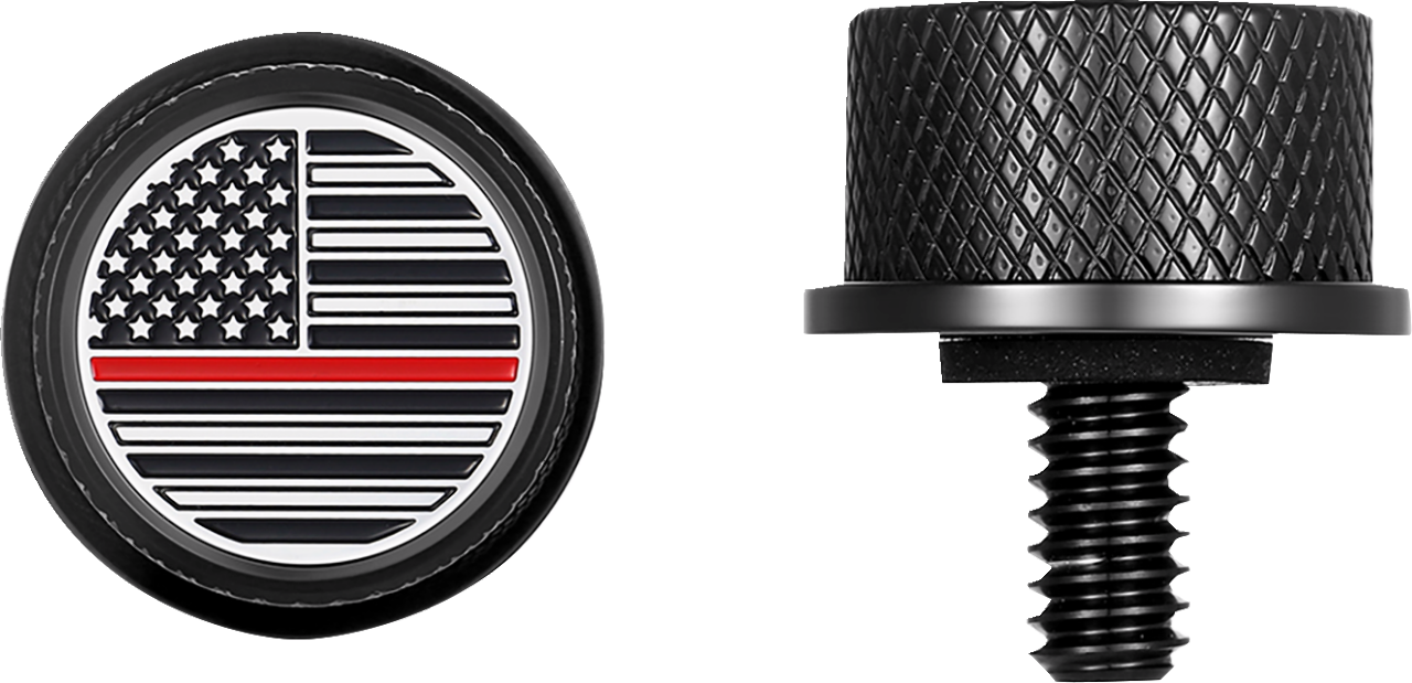 Figurati Red Line USA Flag Black 1/4"-20 Seat Bolt Knob for 1965-2022 Harley