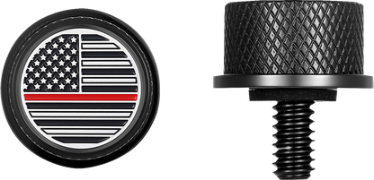 Figurati Red Line USA Flag Black 1/4"-20 Seat Bolt Knob for 1965-2022 Harley