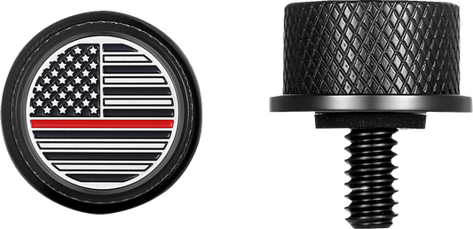 Figurati Red Line USA Flag Black 1/4"-20 Seat Bolt Knob for 1965-2022 Harley