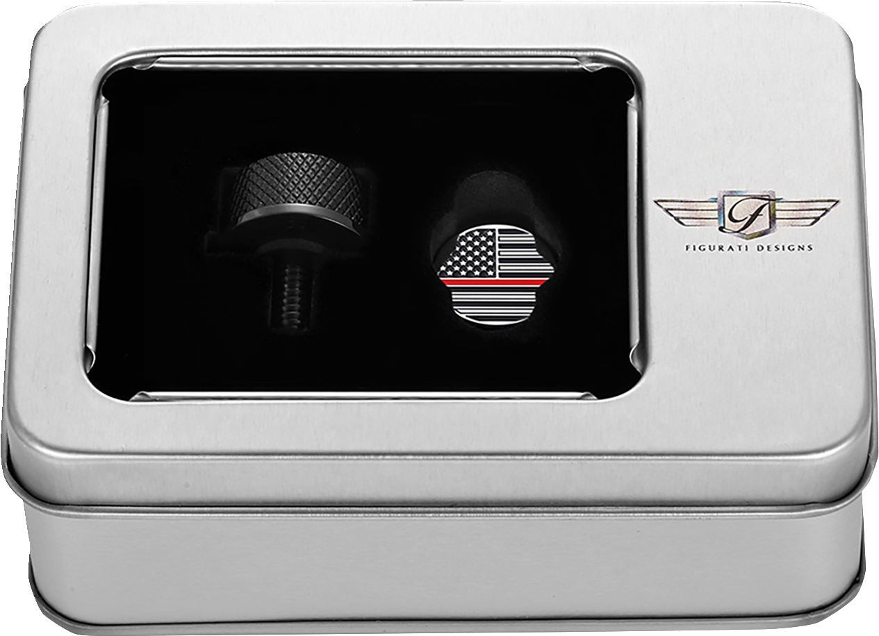 Figurati Red Line USA Flag Black 1/4"-20 Seat Bolt Knob for 1965-2022 Harley