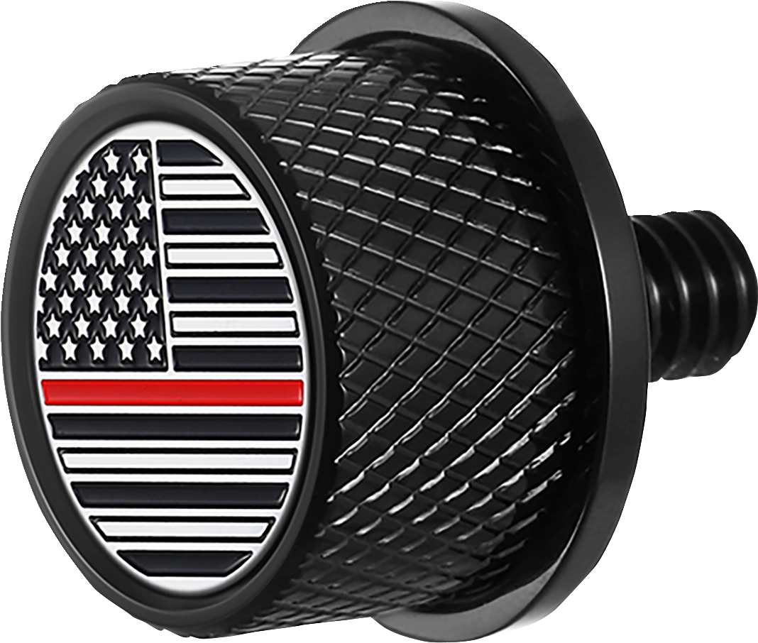 Figurati Red Line USA Flag Black 1/4"-20 Seat Bolt Knob for 1965-2022 Harley