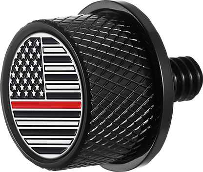 Figurati Red Line USA Flag Black 1/4"-20 Seat Bolt Knob for 1965-2022 Harley