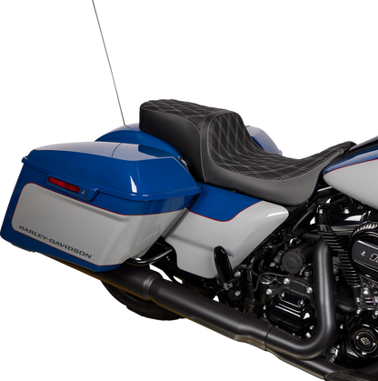 Drag Specialties Predator Silver Diamond Stitch Seat for 2008-24 Harley Touring