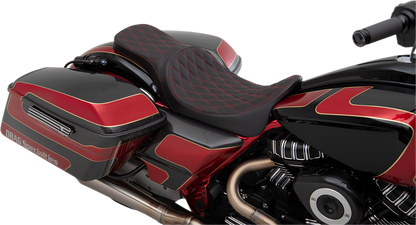 Drag Specialties Predator Red Double Diamond Seat fits 2008-2024 Harley Touring