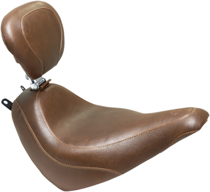 Mustang Tripper Wide Brown Solo Seat & Backrest for 2018-25 Harley Softail FLHCS