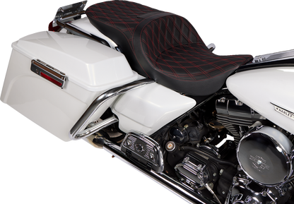 Drag Specialties Freedom Double Diamond Red Stitch Seat 1997-07 Harley Touring