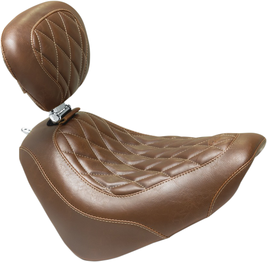 Mustang Wide Tripper Brown Solo Seat & Backrest 2018-2021 Harley Softail Fat Bob
