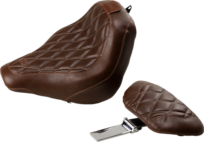 Mustang Tripper Brown Solo Seat & Backrest for 2018-25 Harley Softail FXST FXBB