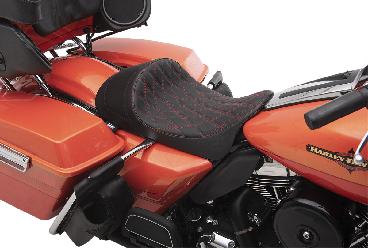 Drag Specialties Red Diamond Stitch Solo Seat fits 2008-2024 Harley Touring FLHX