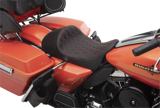 Drag Specialties Red Diamond Stitch Solo Seat fits 2008-2025 Harley Touring FLHX