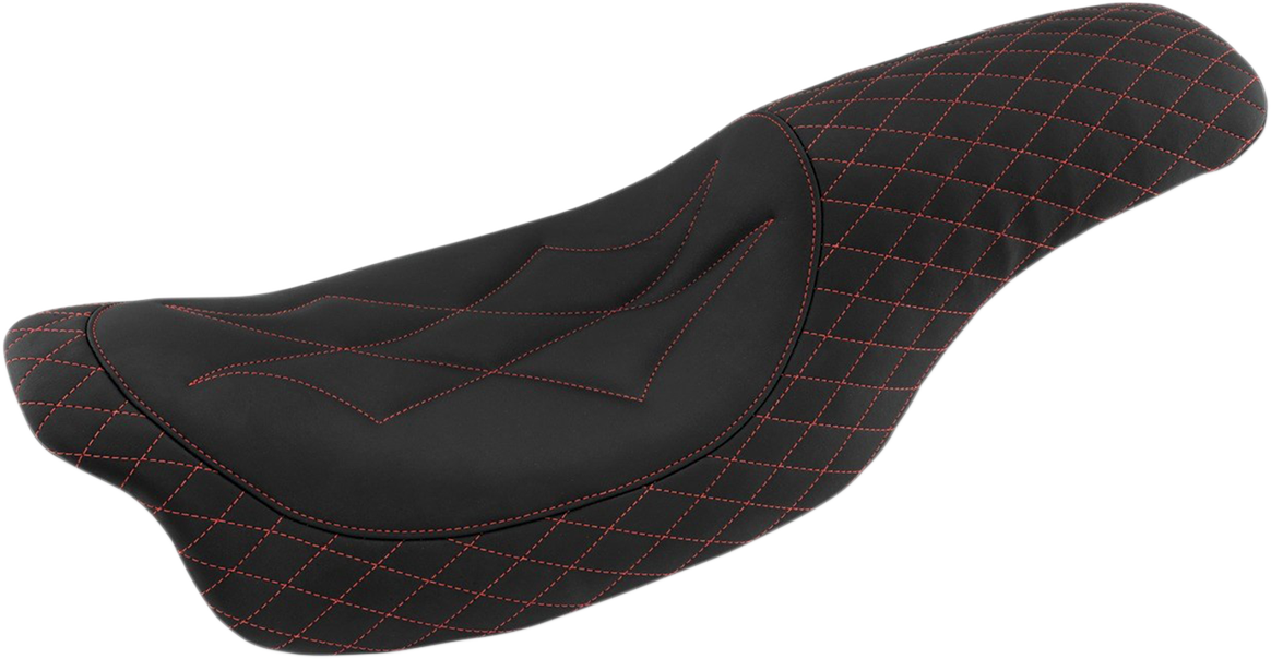 Mustang Black Red Stitch Revere Journey Diamond Seat fits 2008-23 Harley Touring