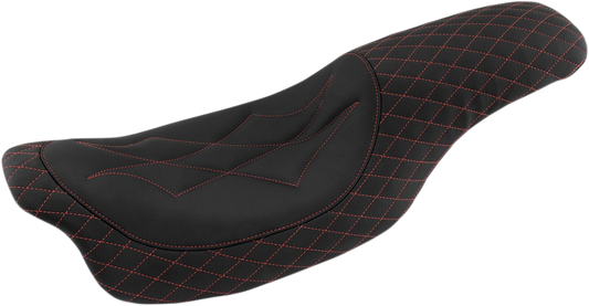 Mustang Black Red Stitch Revere Journey Diamond Seat fits 2008-23 Harley Touring