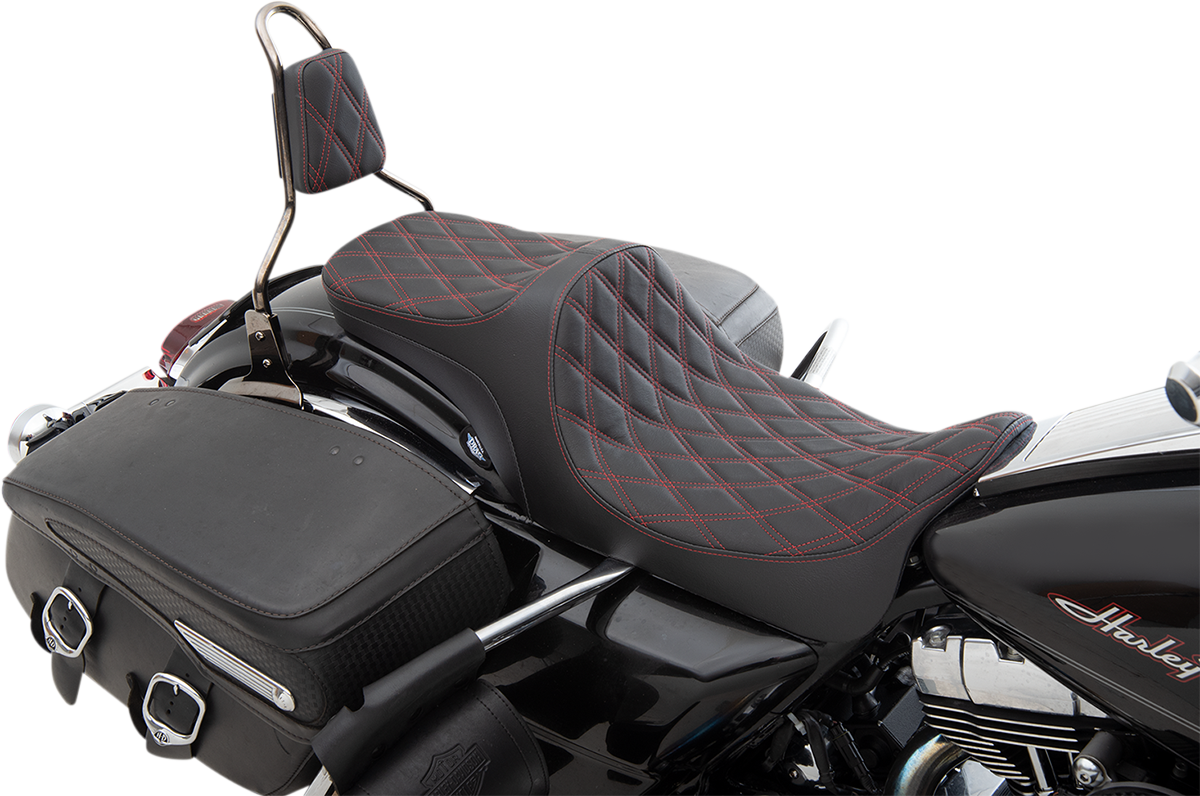 Drag Specialties Predator III Red Diamond Seat fits 2008-2024 Harley Touring