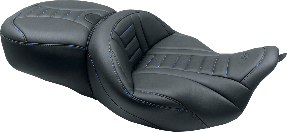 Mustang Deluxe Tour Blue Stitch Seat fits 2008-2024 Harley Touring 79006SB