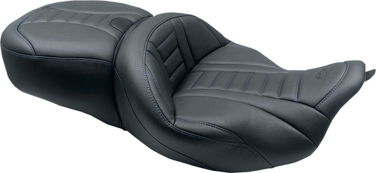 Mustang Deluxe Tour Blue Stitch Seat fits 2008-2024 Harley Touring 79006SB